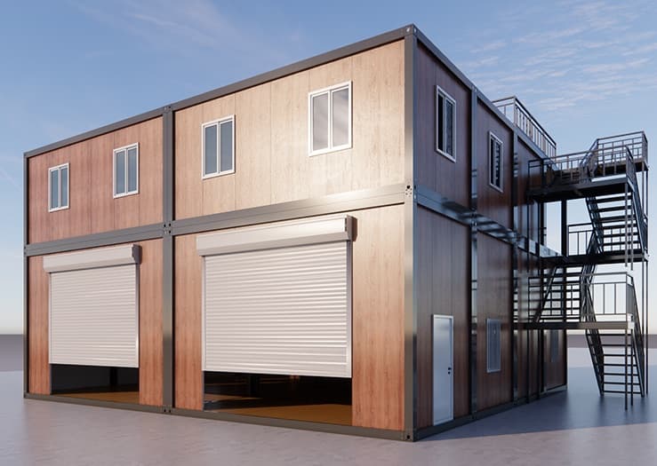 Two-story stacked unit with glass corner and balcony